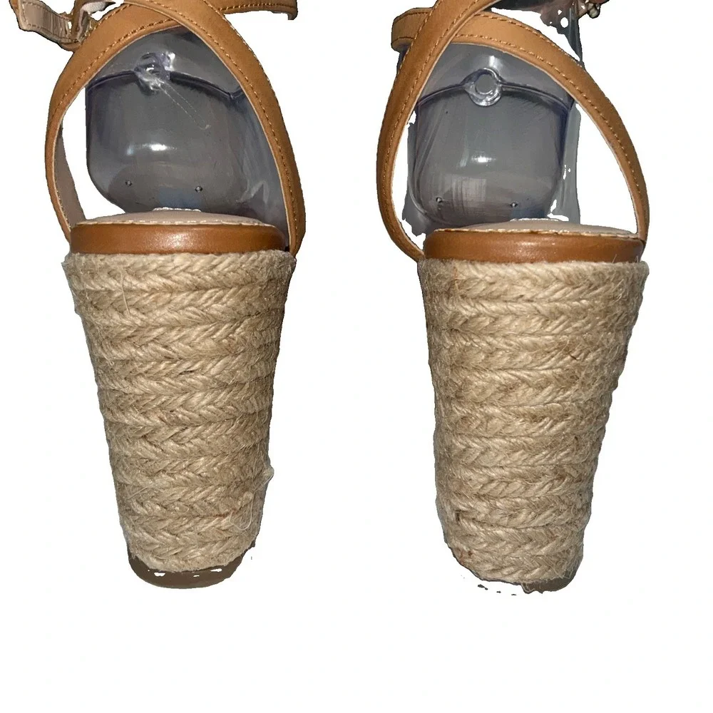 Draper James Abigail White Ruffle Espadrille Wedge Leather Sandals  Women 10